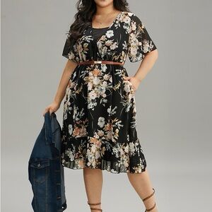 BloomChic Black Floral Sheer Overlay Midi Dress Plus Size 2X